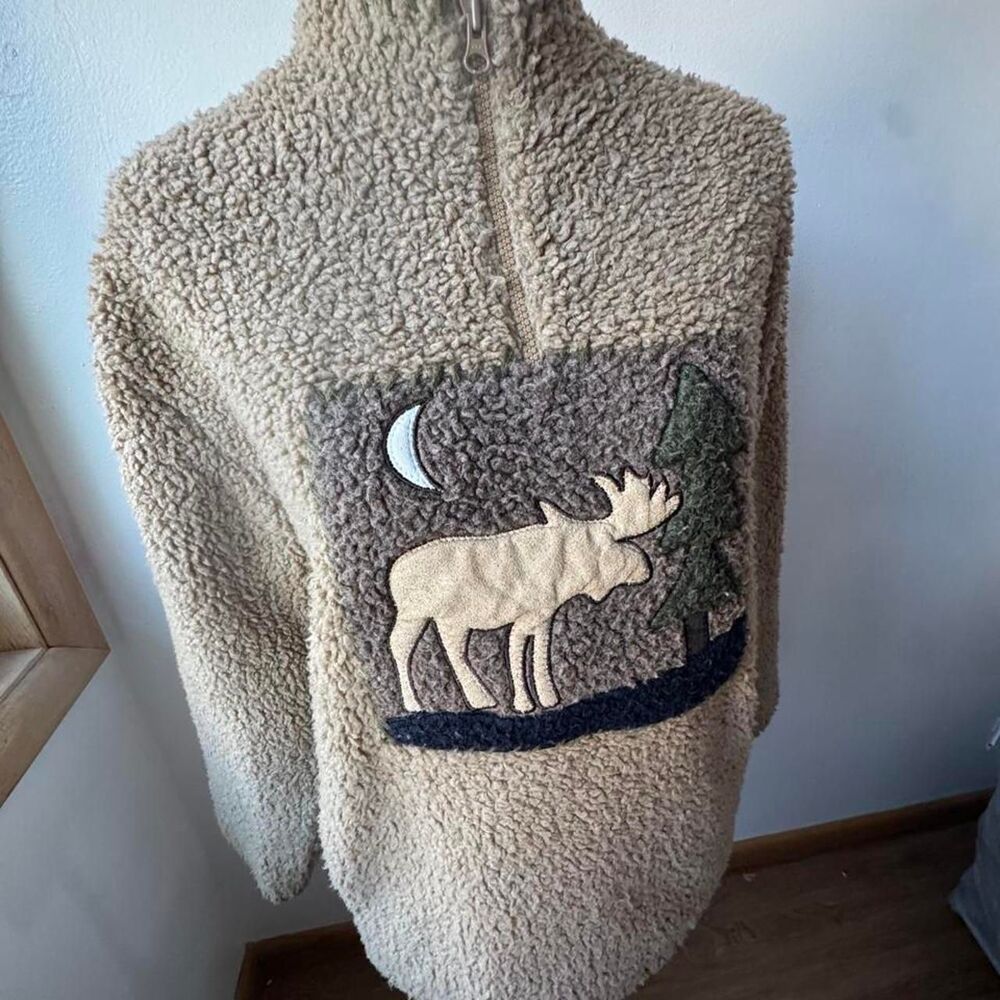 Woolrich Sand Sherpa Moose Quarter-Zip Pullover Small